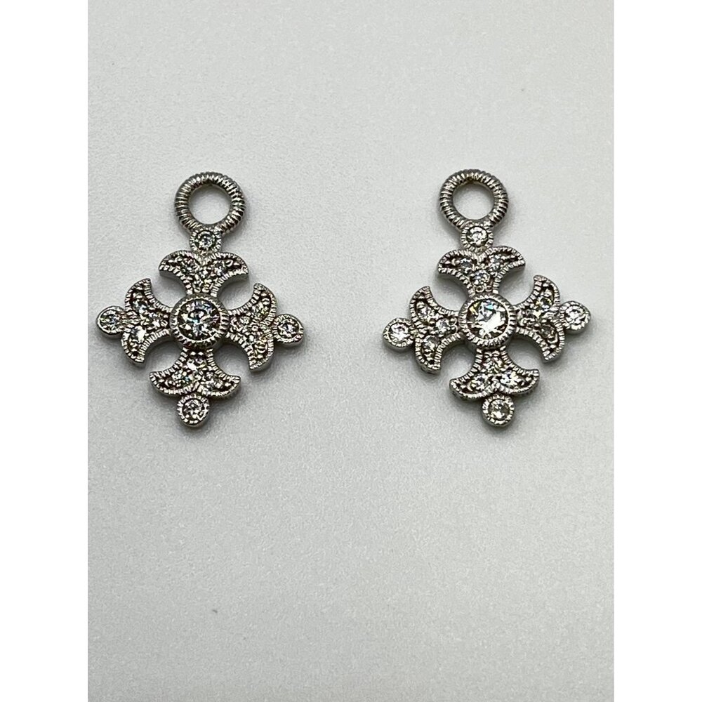 Epiphany Sterling Silver Earring Charms Square Cross Bezel and Pave Set CZ